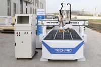Machine de gravure et de découpe CNC TECHPRO à double broche haute précision, contrôlée par PLC, refroidie par eau, pour le bois, l'acrylique et le PVC