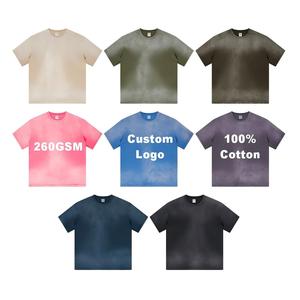 เสื้อยืดวินเทจไล่เฉดสี หนัก 260GSM ผ้าฝ้าย 100% คอกลม สไตล์อเมริกัน ทรงหลวม พิมพ์ลายโลโก้แบบ DTF สำหรับผู้ชาย - Product Image 1