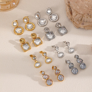 Geometric <b>Stud</b> <b>Earrings</b> With Zircon Stainless Steel For Women Everyday Wear - Product Image 1