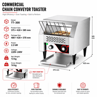 Grille-pain commercial électrique à chaîne, entièrement automatique, en acier inoxydable 304, 7 niveaux de cuisson, COOKAID TT-300 2200W pour boulangerie