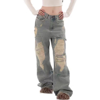 Jean baggy délavé et vieilli, personnalisé, haute qualité, 100% coton, pour homme, double épaisseur, en denim délavé, pantalon cargo, jean délavé