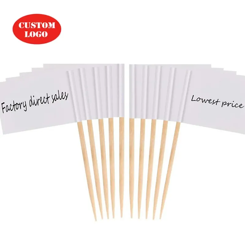 Custom Logo Brand Printing Sandwich Toothpick Flags Decorative Bamboo Toothpicks Cocktail Flags Burger for Food Decoration