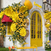 Internet-Célèbre Grande Rose Jaune Fleur Mur Artificielle Art Floral Vigne pour Salle À Manger Hébergement Vitrine Décoration Jaune