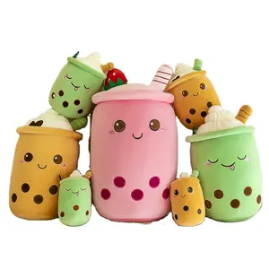 Wholesale cartoon cute fruit drink plush stuffed pearl cup shape soft boba milk tea cup plush toy pillow plush toys boba