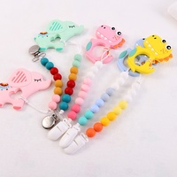 Bracelet de dentition pour bébé éléphant unisexe perles à mâcher en silicone souple avec attache-sucette jouet de qualité alimentaire pour bébé