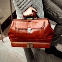 Bolso Gladstone de Cuero de Grano Completo Vintage, Estilo Maletín de Doctor Premium, Bolso de Fin de Semana de Alto Estilo, Bolso Boston con Cierre Metálico