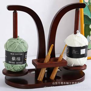 Wooden Yarn Spool Holder Double Layer Magnetic <b>Crochet</b> <b>Hook</b> Stand Desktop Organizer Curved Shape Standing Type - Product Image 1