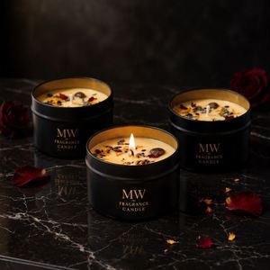 MW Black Luxurious Dried Flower Scented <b>Candle</b> Metal <b>Tin</b> Single Wick Aromatherapy Home Decor - Product Image 3