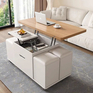Muebles Modernos para Sala de Estar, Mesa de Centro Cuadrada Multifuncional Extensible, Mesa de Café Plegable de Madera con Almacenamiento y Taburetes - Product Image 1