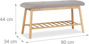 SINCERE moderne bambou bouleau banc à chaussures pour 4 paires de chaussures banc deux places étagère à chaussures confortable Hall banc gris naturel - Product Image 3