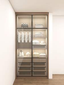 Armoires modernes en contreplaqué avec portes en verre, éclairage LED et grand espace de rangement pour le salon, meubles de maison - Product Image 4