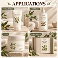 Étiquette personnalisée en papier texturé avec motifs botaniques imprimés pour emballage de produits de soin personnel, flacon de gel douche