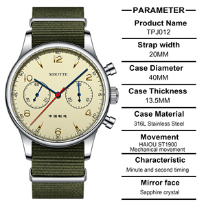 Montre-bracelet chronographe pour homme SIBOTTE Mouvement <span class=keywords><strong>SEIKO</strong></span> Cristal saphir 40 mm Or rose Acier inoxydable Analogique Vert Mécanique - Product Image 2