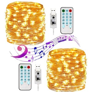 <span class=keywords><strong>Guirlande</strong></span> lumineuse <span class=keywords><strong>LED</strong></span> musicale activée par USB, 5M/10M, <span class=keywords><strong>fil</strong></span> de cuivre argenté, pour extérieur, Noël, décoration de la maison, effets sonores - Product Image 1