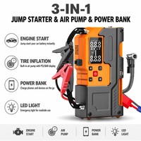 Arrancador de Coches Portátil con Compresor de Aire, Estación de Energía Inalámbrica, Potenciador de Batería de 12V, Cable de Arranque, Monitor de Presión de Neumáticos