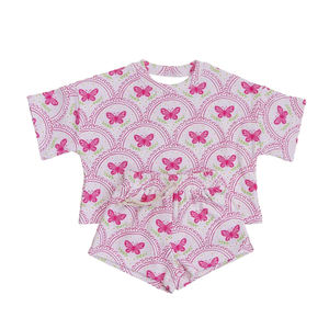 Conjunto Infantil GSSO3646 Personalizado para Niña Activa, con Lazos Azules y Flores, Manga Corta, Venta al Por Mayor - Product Image 3