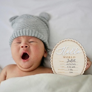 5,9 Zoll Holzschild „Hallo Welt“ zur Begrüßung von Neugeborenen, Geburtsschild mit Babynamen als Foto-Requisite, für Babyparty, Krankenhaus und Kinderzimmerdekoration - Product Image 3