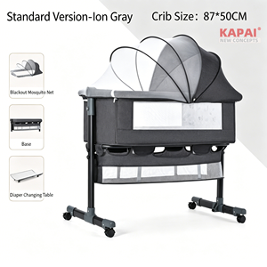Cuna Plegable Multifuncional para Bebé, Color Rosa Gris Claro Oscuro Champán, Cama Lateral Portátil con Cambiador - Product Image 1