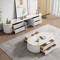 Support de télévision et table basse en bois marbré de luxe moderne haut de gamme pour l'intérieur Console de salon Design de meubles flottants