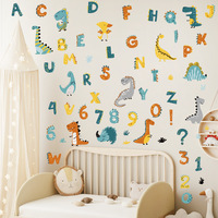 Pegatinas de pared de PVC reciclable con números alfabéticos de dinosaurios, papel tapiz autoadhesivo para guardería, jardín de infancia y decoración del hogar.