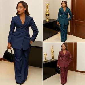 Ensemble <span class=keywords><strong>pantalon</strong></span> et blazer pour femme : décontracté chic, manches longues, costumes de bureau unis - Product Image 1