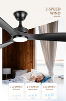 Vente flash Ventilateur de plafond moderne grand modèle LED avec lumière, 52 pouces, ABS, 3 pales, 3 couleurs, gradation, luxe, DC