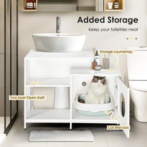 Caja de arena para gatos para baño, baño oculto para mascotas con divisor, casa interior para gatos grandes, blanco - Product Image 5