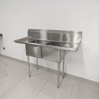 Commerciële dubbele spoelbak industrieel 304 201 ronde poten roestvrijstalen keukenkraan voor bakkerij