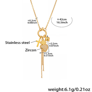 שרשרת תכשיטים לנשים בסיטונאות, נירוסטה שאינה משחירה, מצופה זהב PVD 18 קראט, שרשרת עם תליון צלב ותליון זירקון בצורת גדיל - Product Image 3