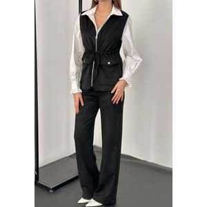 Conjunto de Chaleco y Pantalones de Gamuza Negra para Mujer, Colección de Trajes al por Mayor - Product Image 2