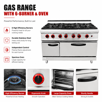 Cuisinière à gaz commerciale en acier inoxydable à 6 brûleurs avec four pour la cuisine des restaurants