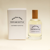 Flacon de parfum en verre givré de luxe personnalisé, écologique, 30 ml, 50 ml, rechargeable, flacon pulvérisateur vide avec bouchon et boîte en bambou