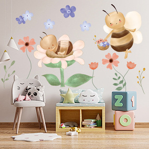 Autocollants muraux de luxe à motifs floraux et animaux, abeille, hibou, girafe, en vinyle auto-adhésif, papier peint amovible pour la décoration de la maison - Product Image 1