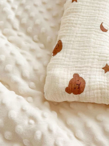 Coperta per <span class=keywords><strong>Neonati</strong></span> in Garza e Velluto, Coperta Invernale Imbottita in Cotone con Motivo Orsetto per Sala Parto - Product Image 4