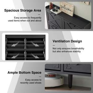 Meuble à chaussures extérieur personnalisé en MDF, organisateur de rangement en bois moderne, autoportant, fin et étroit, avec compartiments cachés - Product Image 2