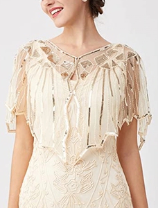 1920S khăn choàng kết thúc tốt đẹp sequin đính cườm buổi tối CAPE cô dâu khăn choàng Bolero cái mỏ che đậy tuyệt vời Gatsby retro cổ điển Roaring 20S - Product Image 2