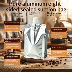 Bolsa con Boquilla Sellada de Ocho Lados de Aluminio Puro Engrosado para Envasado de Café de Grado Alimenticio, Resistente a Altas Temperaturas - Product Image 3