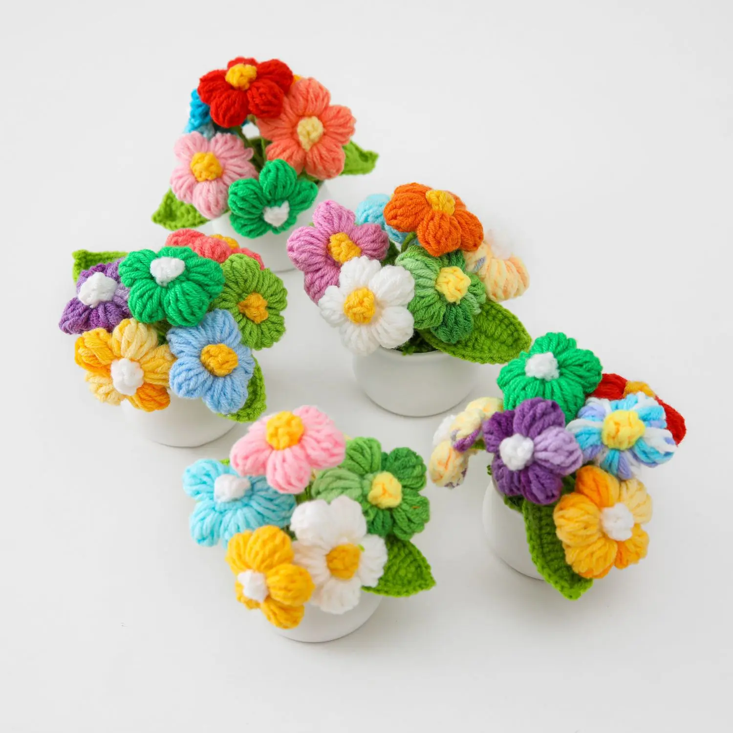 Fiore all'uncinetto finito Tuilp Daisy Rose fiore in vaso lavorato a maglia fatto a mano per la decorazione domestica donne bambini regalo per bambini all'ingrosso