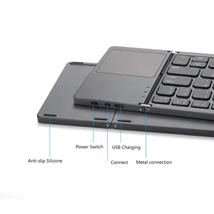 Ipad iOs Tablet Pc cep telefonu kullanarak PortableTouch Pad kablosuz klavye 3 seviye katlanabilir klavye