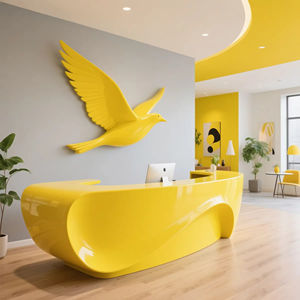 Bureau de réception incurvé extensible jaune moderne avec découpe ovale pour les bureaux, les hôtels et les centres commerciaux - Product Image 5