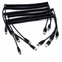 Connecteur femelle M8 à code A à 4 broches avec câble à ressort hélicoïdal haute flexibilité, terminé par une prise USB 2.0