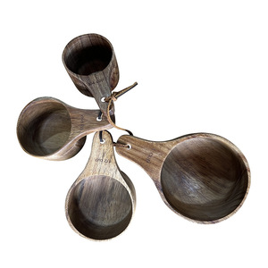 Tasses à mesurer en bois d'acacia, ensemble de 4 pièces, écologiques, lavage à la main uniquement, pour le café et la cuisine - Product Image 5