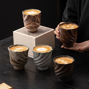 <span class=keywords><strong>Tazza</strong></span> da Espresso in Ceramica Retro 250ml con Texture a Conchiglia e Design Dorato, Stoviglie per Caffè - Product Image 5