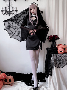 Mujeres Halloween <span class=keywords><strong>Sexy</strong></span> monja Cosplay disfraz vampiro Cruz estilo gótico oscuro negro vestido de monja con tocado carnaval ropa de juego de rol - Product Image 3