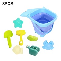 Kit de jeu de sable en plastique 8 pièces pour enfants, seau pliable, pelle, râteau, moules à sable, jouet de plage pour la plage, le jardin et la piscine