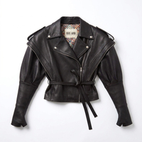 Chaqueta corta de piel de oveja marrón chocolate para mujer, estilo otoño, ecológica, antiarrugas, con cremallera, diseño asimétrico de alas, solapa tipo moto y orificios para los pulgares.