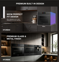Four électrique encastrable HYUNDAI 72L avec fonction vapeur, ventilateur assisté, grill, cuisson conventionnelle et à convection, 6 modes de cuisson, nettoyage facile, four à pâtisserie