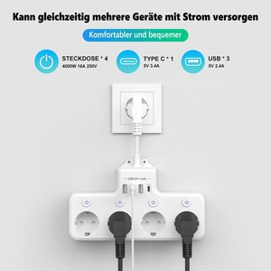 Multiprise anti-surtension UE avec interrupteurs individuels, 4 prises CA et 4 ports USB à charge rapide - Product Image 1
