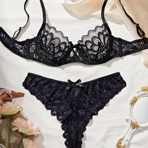 Conjunto de Lencería Sensual WX122 para Mujer, 2 Piezas, Microbra de Encaje y Bragas con Escote Profundo en V, Ropa Interior Femenina - Product Image 5