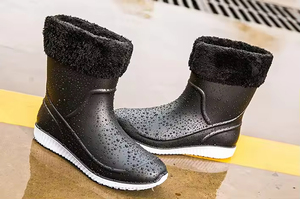 Bottes <span class=keywords><strong>de</strong></span> <span class=keywords><strong>pluie</strong></span> en PVC pour femmes YL-2081, noires, chaudes, antidérapantes, imperméables, pour l'extérieur, idéales pour l'hiver – Vente en gros - Product Image 6